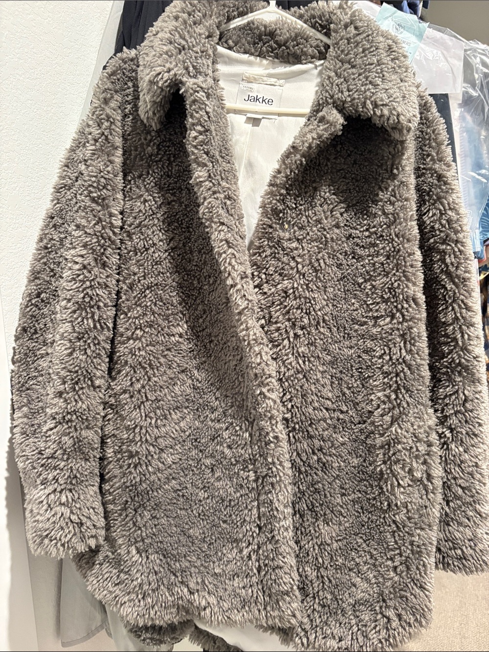 Jakke Plush Teddy Coat in Taupe Gray